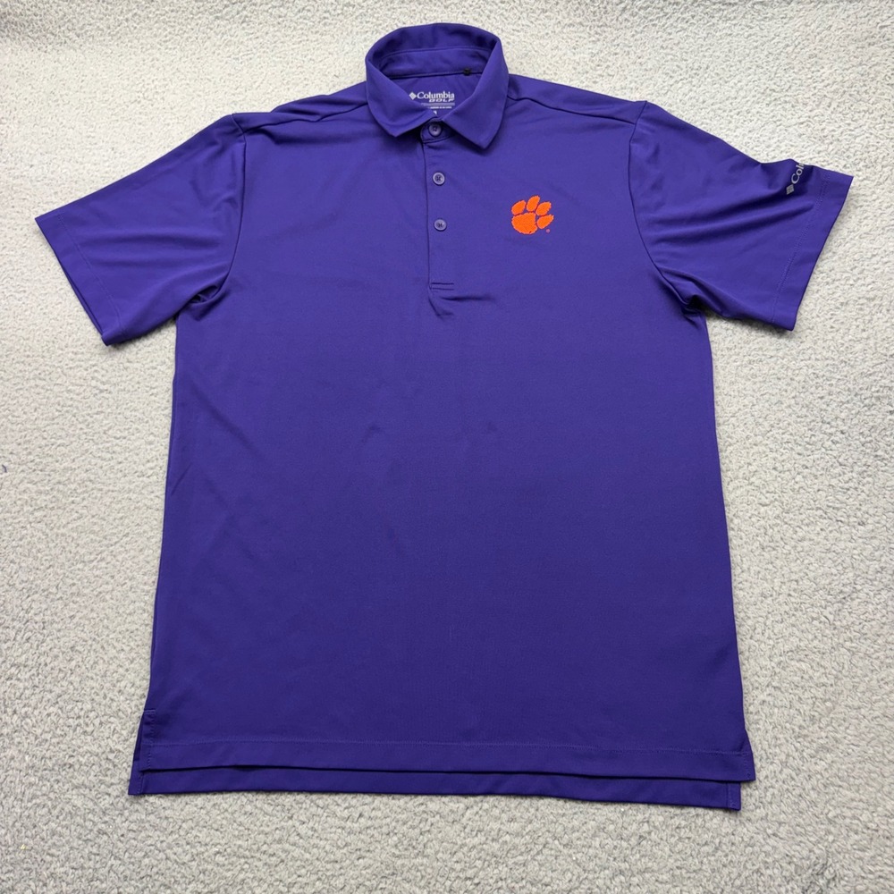 Columbia 17F87MP Mens Medium Clemson Tigers Omni-Wick Drive Purple Polo Shirt